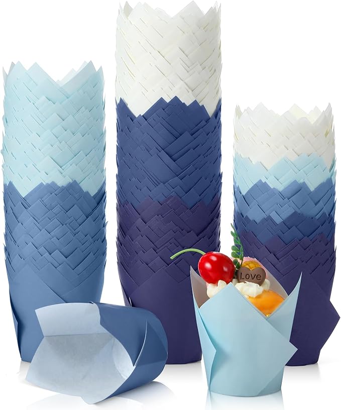 Havawish 500 pcs Tulip Cupcake Liners, Party CupCake Baking Liners Greaseproof Wrappers Muffin Liner Holders for Wedding Birthday Baby Shower Holiday Party Baking Cups (Gradient Blue,Standard Size)