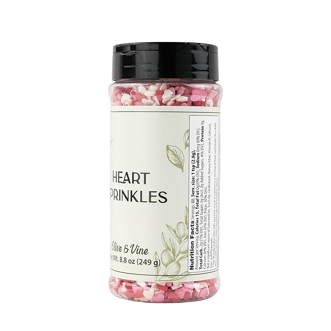 Olive & Vine Heart Sprinkles, Sweet Flavor, For Baking & Desserts, Rich Tradition, Authentic Taste, For Global Recipes (8.8 Ounce)