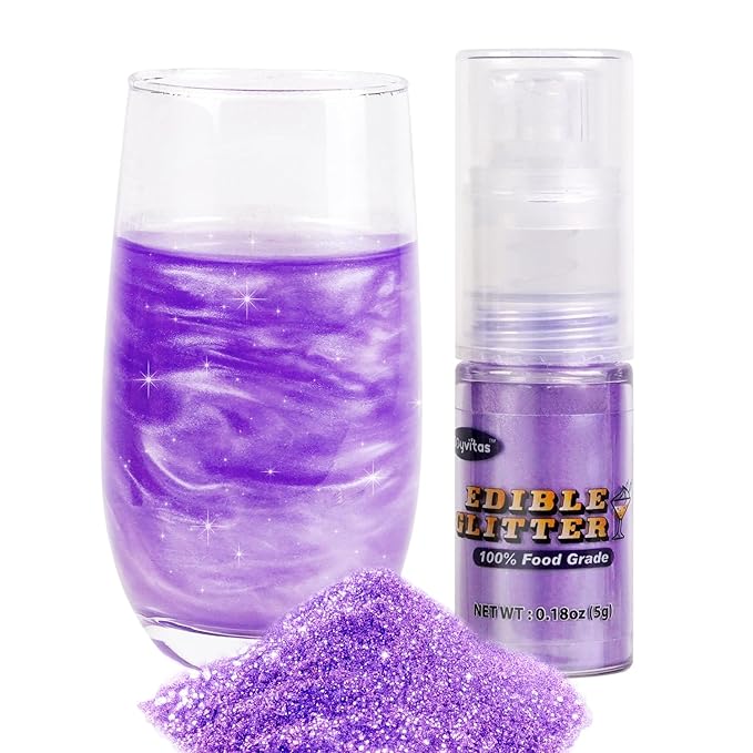 Purple Edible Glitter Spray 5g, Shimmer Edible Glitter for Cocktails, Food Grade Luster Dust for Beverages & Cake Decorating, Drinks, Baking, Chocolate