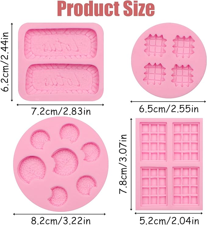 Biscuit Silicone Mold Chocolate Silicone Molds 4 Pcs, Waffle Cookies Fondant Mold for Cake Decoration Candy Cupcake Topper Cake Polymer Clay Crafts Epoxy Resin