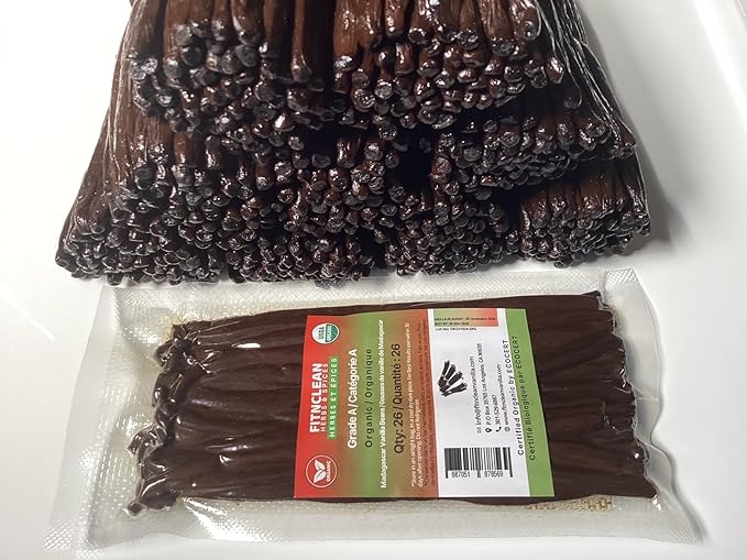 26 Organic Madagascar Vanilla Beans Grade A. Certified USDA Organic. Fresh by FITNCLEAN VANILLA for Extract, Cooking, Brewing, Baking. Bulk Bourbon NON-GMO Whole Gourmet Pods
