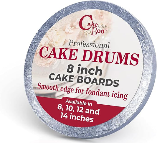 Cakebon Cake Boards - Sturdy 1/2 Inch Thick Drums - 8 Inch Professional Smooth Straight Edges Silver 1-Pack