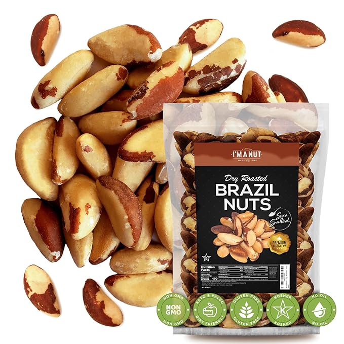 I’m A Nut Brazil Nuts, Dry Roasted, 64oz (4 lb) | No oil | No Herbicides Or Pesticides | Batch Tested Gluten & Peanut Free | Non GMO | No PPO | Vegan and Keto Friendly | Premium Quality | Made from 100% Natural Brazil Nuts