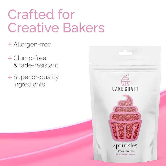 Cake Craft Red Sugar Strand Sprinkles (Jimmies) – 3-Pack (100g Each) | Bright Red Sprinkles for Cakes, Cupcakes, Cookies & More | Bold Color & Sweet Crunch