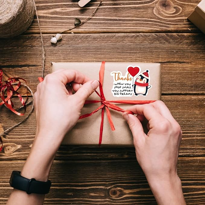 200 PCS Thanks You Support Big Dream Stickers for Business Packages, Handmade Goods, Bags - Cute Small Business Envelopes, Christmas Theme Small Shop Seals