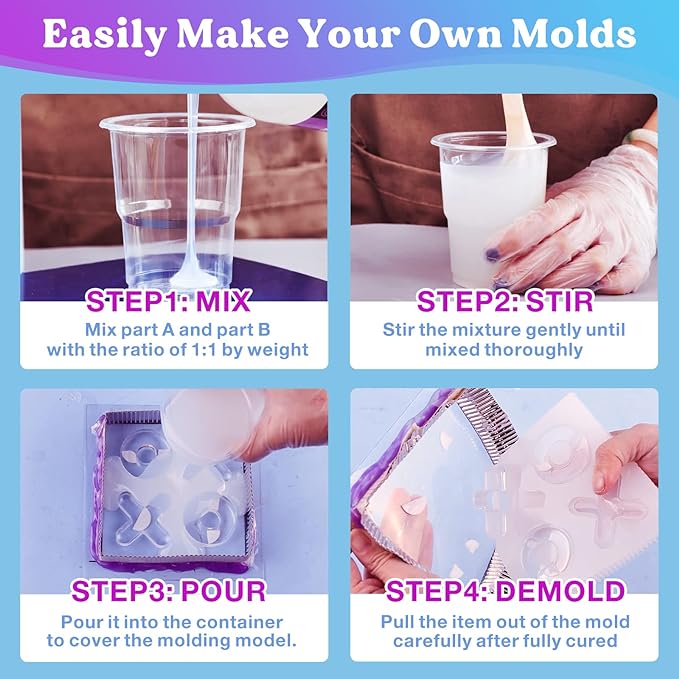 LET'S RESIN 8oz Silicone Mold Making Trial Kit, Fast Cure Mold Making Silicone Rubber, Easy Mixing, Flexible Platinum Cured Molding Silicone for Casting Resin Molds & Silicone Molds (Translucent)