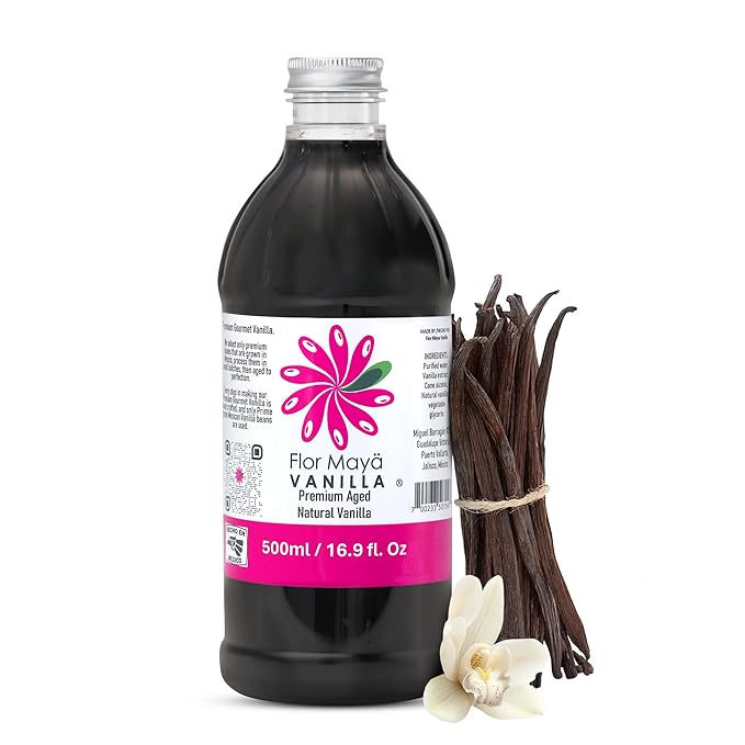 Flor Maya Premium Aged Pure Vanilla Extract – Handcrafted from Prime Mexican Vanilla Beans - Ideal for Gourmet Cooking & Baking Supplies – Gluten-Free, Non-GMO No Coumarin, – 16.9 Fl Oz (500 ml)