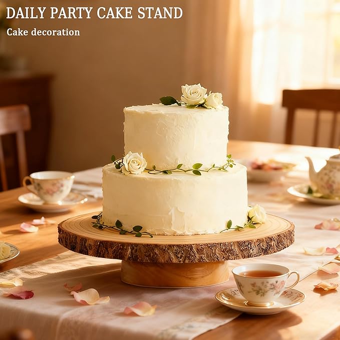 12" Cake Stand Rotating,Round Cake Holder with Cake Cutting Set,Wooden Cake Plate Display Stand for Party/Wedding/Birthday/Cupcake Decorating Supplies