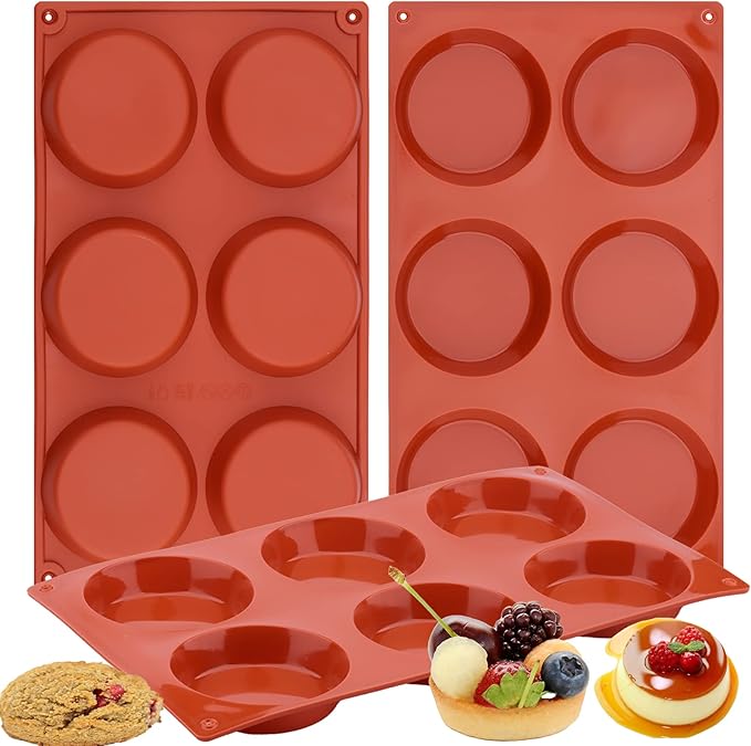 Ocmoiy 3 Inch Egg Mold for Breakfast Sandwiches Round Silicone Muffin Top/Egg Pan, Non-Stick Oven Baking Silicone Molds for Eggs Patty Bites, Tarts, English Muffins, Pack of 3