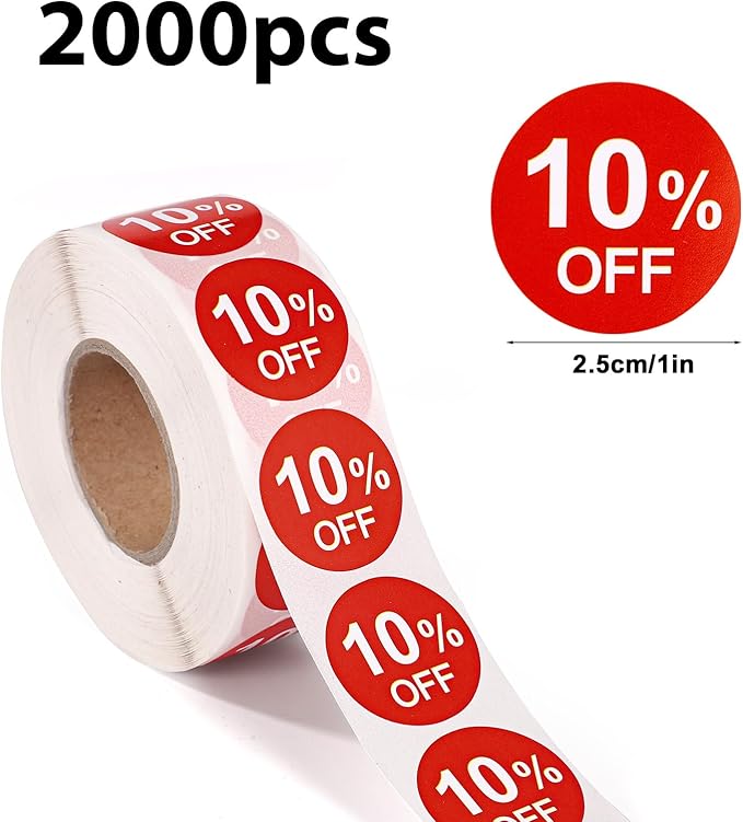 2000pcs Discount Stickers, 1in Round Promotion Labels Red Pricemarker Stickers Sale Signs Price Reduced Tags for Retail Store Supermarket Shops Clearance