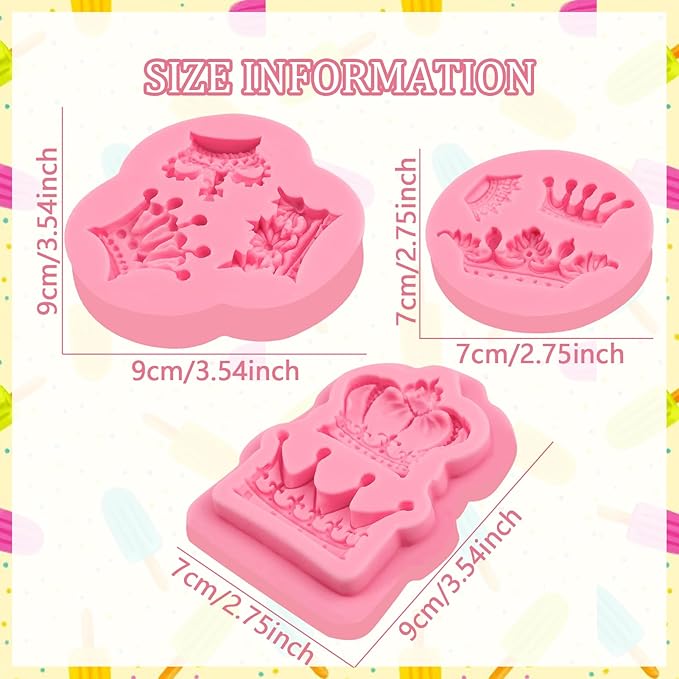 Mini Crown Fondant Molds 3pcs, 3D Crown Chocolate Cake Decorating Silicone Molds, for Dessert Display, Cupcake Toppers, Candy, Sugar Craft, Cookies, Marzipan, Polymer Clay, Epoxy Resin, Gypsum