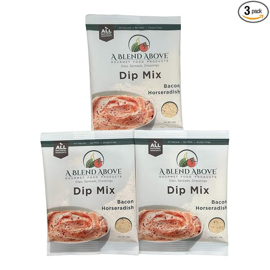 A Blend Above Bacon Horseradish Dip Mix, 1oz (3 Pack), Gluten-Free, No MSG, All Natural, No Preservatives, Vegetable Dip, Keto Friendly, Low Carb, Easy to Make