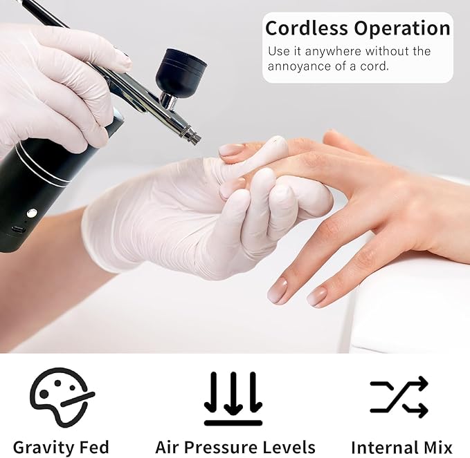 Airbrush kit,Airbrush for Nails,Airbrush Cordless Rechargeable 3-Speed Adjustable air Pressure Settings,High Pressure Airbrush for Nails Art, Painting, Cake Decor, Cookie, Mode, Makeup, Barber
