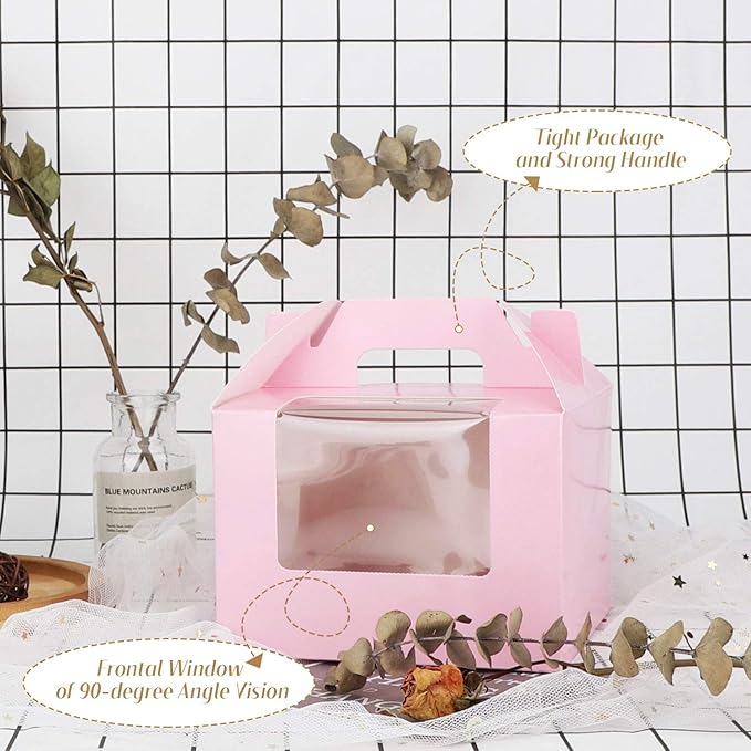 EUSOAR Cupcake Treats Gift Boxes, 5.9" x 5.9" x 4.3" 50Pcs Cupcake Carrier Boxes with insert and Display Window, Bakery Wrapping Party Favor Pastry Packing Take-Out Muffin Carry Boxes Container