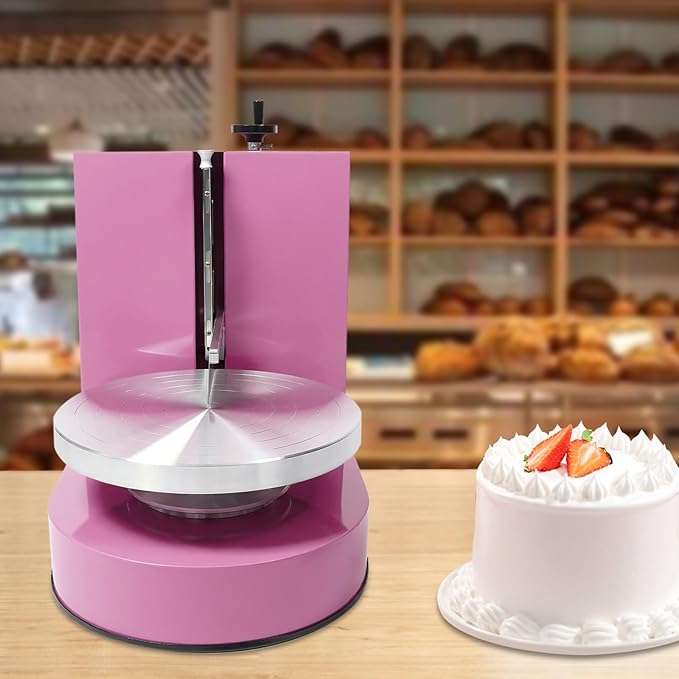 Cake Decorating Machine, 200W Automatic Cake Frosting Robots 60-320rpm Cream Spreading Coating Smearing Machine with LCD Display for Desserts Shops, Food Shops & Households (Pink)