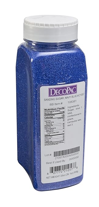 DecoPac Sanding Sugar | Dark Blue Edible Sugar Sprinkles | 33oz | Edible Sanding Sugar in Handheld Container | Made In USA | Sugar Sprinkle Mix For Cakes, Cupcakes, Cookies, Extra Large Pack | 33 Ounce - Dark Blue