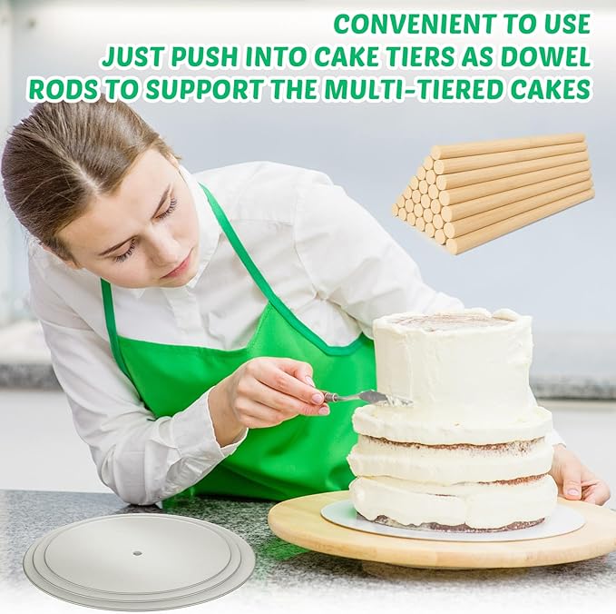 Patelai 89 Pcs Cake Tiered Stacking Kit 10,8, 6 Inch Silver Round Cake Boards with Parchment Paper Round and Plastic Dowel Rods for Stacking Support Decorating Supplies
