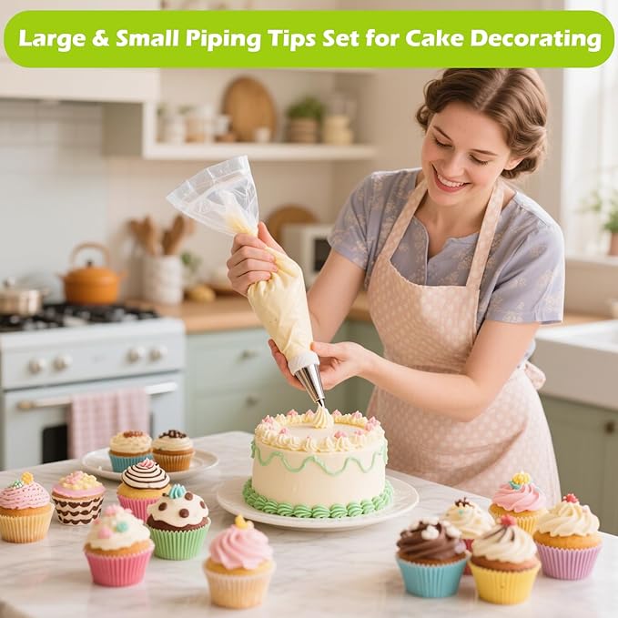 Suuker Piping Tips Set, 55 Pieces Cake Decorating Supplies Kits with 4 Large Icing Tips, 48 Standard Frosting Tips for Cake Decorating, Cupcakes with Storage Box