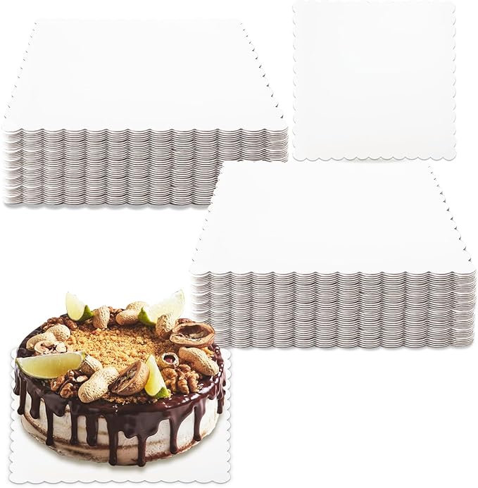 qiqee White 9 Inch Wave Cake Boards 15-Packs Squares Base Food-Grade Cardboard Wave Cake Plate（Thinner But Stronger）