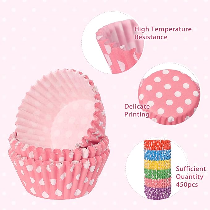 Rainbow Mini Cupcake Liners 450 Count, Cute Polka Dots Paper Baking Cups Food Grade Disposable Cupcake Wrappers