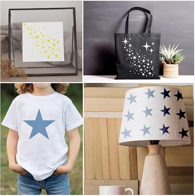 12 Pieces Sparkle Star Stencil Stars Background Craft Stencils Mixed Media Stencils for Painting on DIY Card Making Scrapbook Paper Fabric Pillows (12 Star)