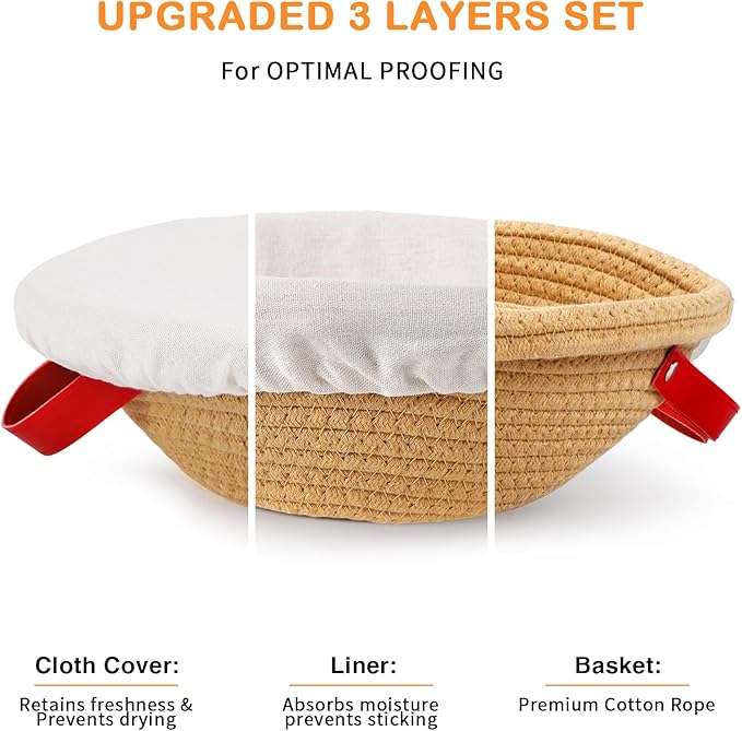 Sourdough Starter Kit, 9" Round & 10" Oval Cotton Rope Banneton Bread Proofing Basket, Sourdough Bread Baking Supplies Set - Bread Lame, Sling, Bread Whisk, Dough Scraper, Sour Dough Tools