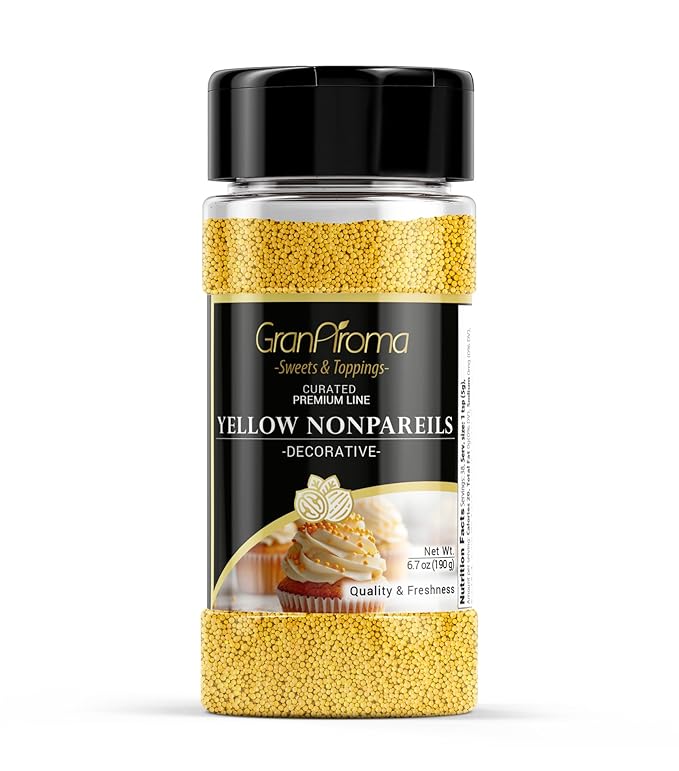 GranAroma Yellow Nonpareils, Decorative Sprinkles, Cakes & Cookies, Bakery Staple (6.7 Ounce)