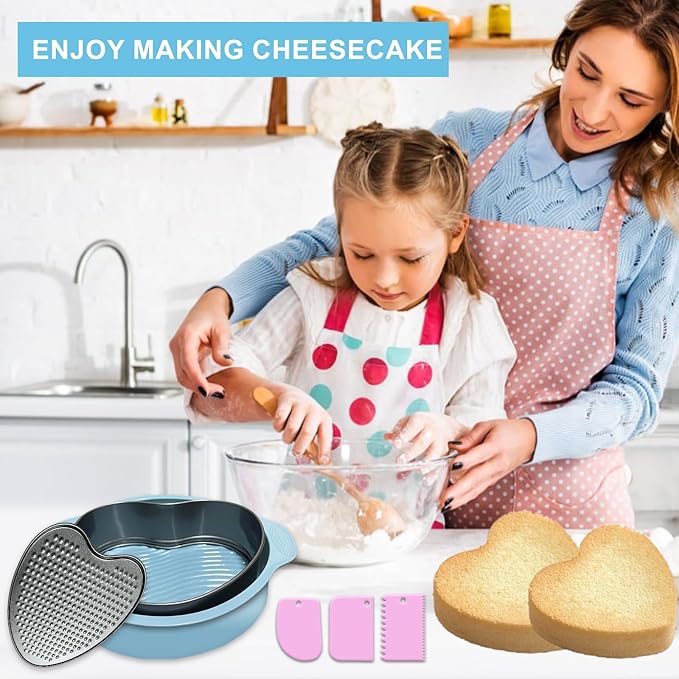8.7 In Springform Pan, heart Leakproof Nonstick Removable Bottom Cheesecake Pan, Baking Silicone Protector with 3PCS icing smoother
