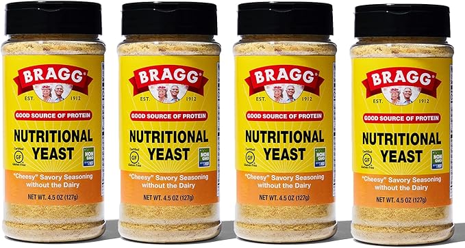 Bragg Nutritional Yeast Seasoning – Vegan, Gluten Free Cheese Flakes – Good Source of Protein & Vitamins – Nutritious Savory Parmesan Cheese Substitute – Non GMO Verified, 4.5 Ounce, 4-Pack