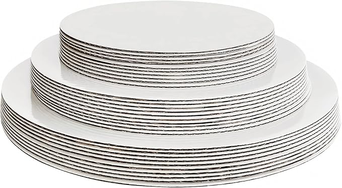 ONEMORE 30-Pack White Cake Board Rounds,Circle Cardboard Base Boards, 8, 10 and 12-Inch. Perfect for Cake Decorating, 10 of Each Size (White,30)