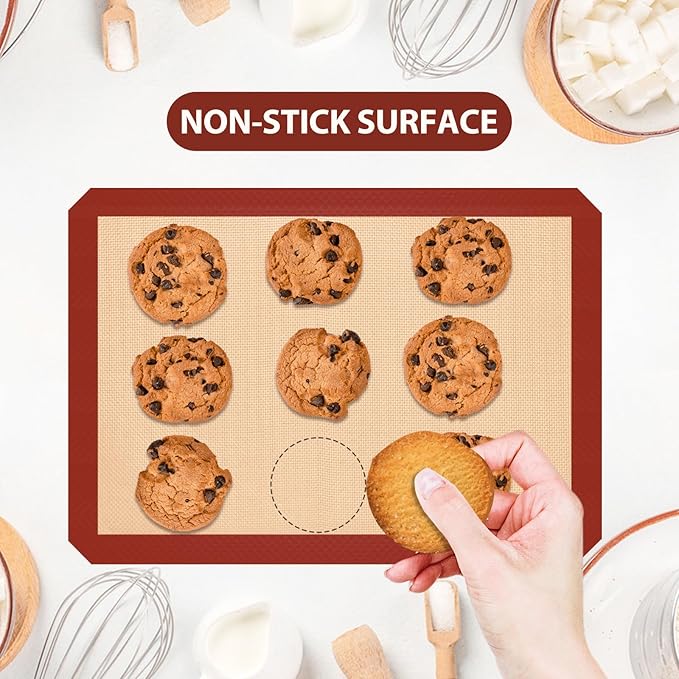 Silicone Baking Mat, Baking Sheets Non Stick, Silicone Mats for Baking, 3 Pcs for Cookie, Bread and Pastry, Baking Supplies for Oven, Red
