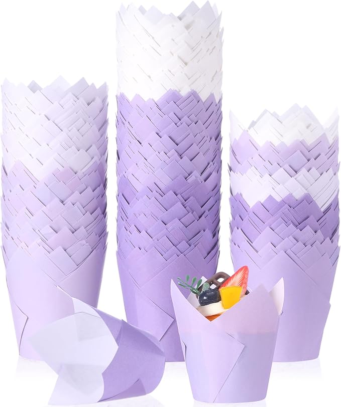 Havawish 500 Pcs Standard Size Gradient Purple Tulip Cupcake Liners, Party Cupcake Baking Liners Greaseproof Wrappers Muffin Liner Holders for Wedding Birthday Baby Shower Holiday Party Baking Cups