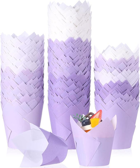 Havawish 500 Pcs Standard Size Gradient Purple Tulip Cupcake Liners, Party Cupcake Baking Liners Greaseproof Wrappers Muffin Liner Holders for Wedding Birthday Baby Shower Holiday Party Baking Cups