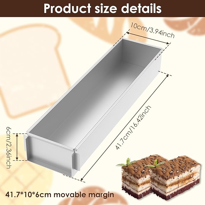 2 Pack Tiramisu Pan Rectangle Cake Mold Food Grade Aluminum, with Removable Frame Tiramisu Rectangle Trays Cake Pan for Tiramisu Cheesecake Mousse