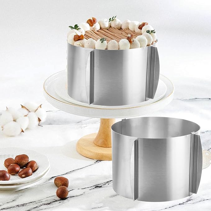 2 Pack Cake Mold 15 cm High, 6-12 Inch Adjustable Cake Ring Mold for Baking, Round Stainless Steel Bakeware Tools for Baking Cooking Making Tool