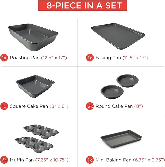 Elbee Home Set of 8 Durable Non-Stick Carbon Steel Baking Bricks for Easy Storage