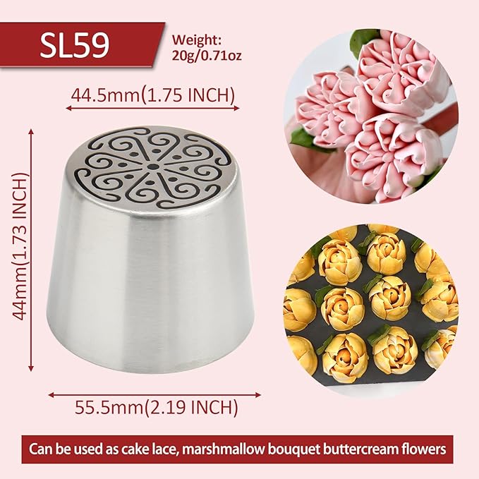 Extra Large Russian Piping Tips for Marshmallows Stainless Steel Flower Frosting Nozzles many styles Cake Decorating Baking tool for Buttercream, Cupcakes Cookies(SL59)