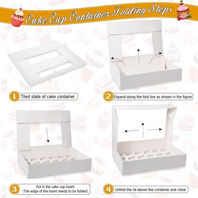 Fuutreo 10 Pack White Cupcake Boxes with Window 21 x 13 x 4 Inches 24 Count Auto Pop up Large Cookie Boxes Cupcake Containers with Thank You Label Stickers for Muffins Pastries Donuts Cookies