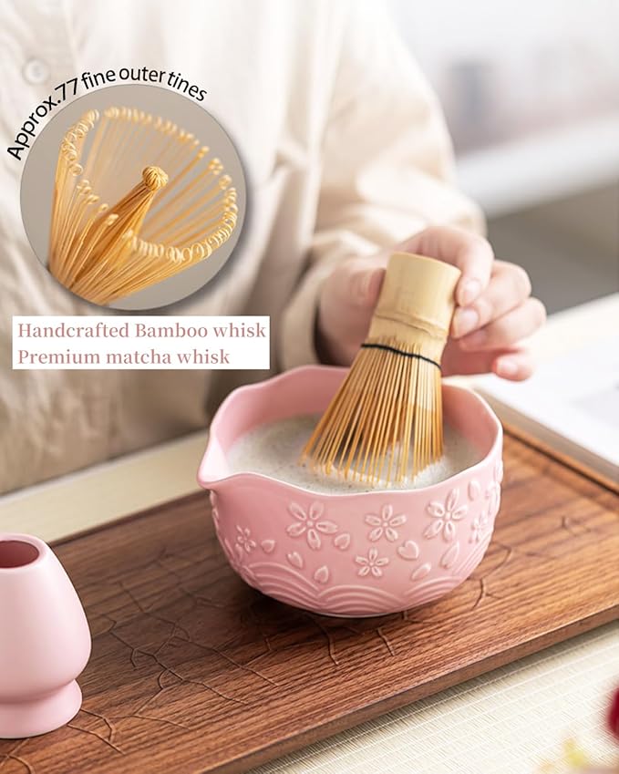 Matcha Whisk Set 9 Pcs – Matcha Bowl, Whisk, Sifter, Spoon, Gift Card ane Portable Carry Bag for Latte Travel,Gift for Matcha Lovers (Purple)