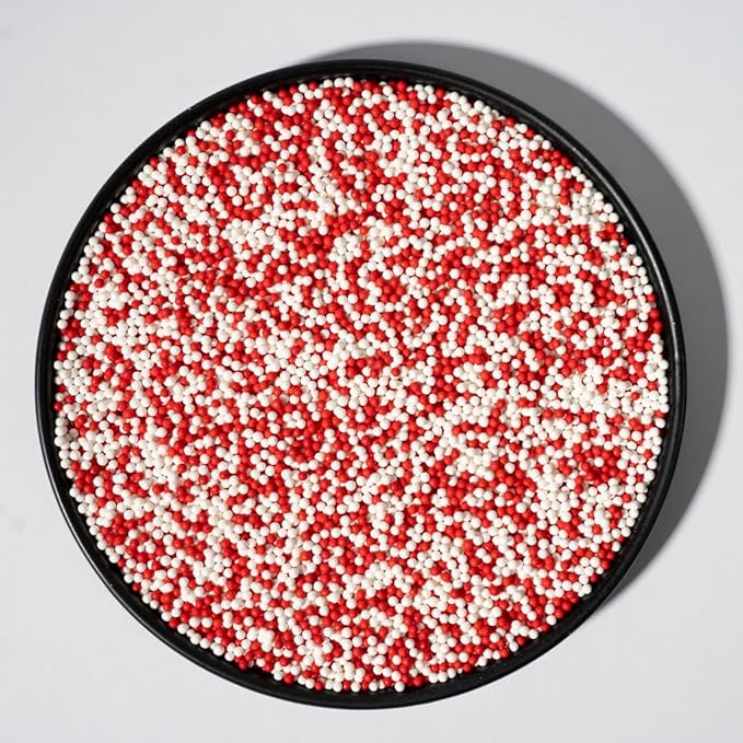 Sprinkles, White Red Edible Pearl Sprinkles for Cake Decorations, Baking, Ice Cream, Cookies, Cupcake Topper Edible Pearls Sprinkles - 2mm Matte White Sugar Pearls for Cake Decorating 130g/4.6oz 1 Bottle (2mm red white)