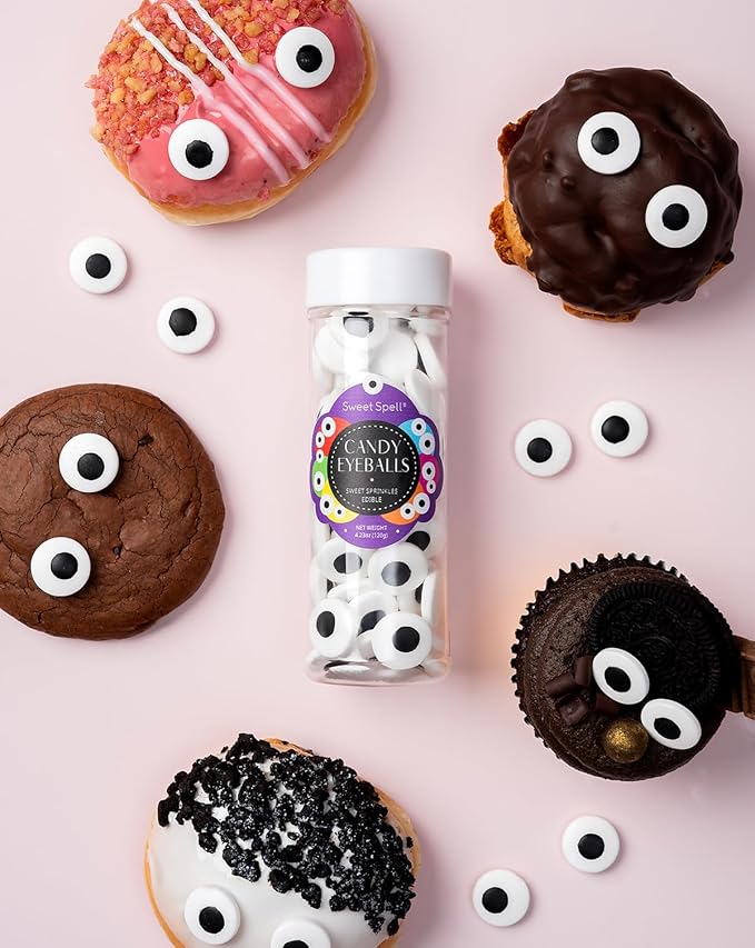 Sweet Spell Candy Eyeballs - Edible Candy Eyes Sprinkles for Decorating Halloween Cookies, Cakes, Cupcakes, and Baking (120g/4.2oz, 18 mm)