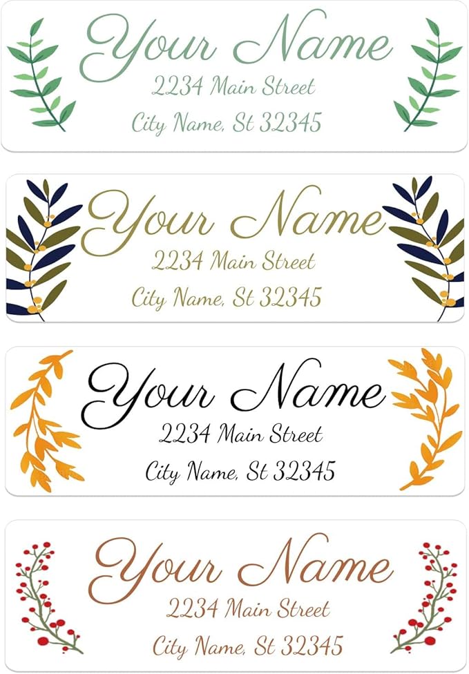 Personalized Address Labels mailing Labels Stickers Personalized Christmas Stickers 150pcs in Paper, Vinyl, Kraft Paper, Clear Material 0.75inchx2.5inch (Green Leaf)