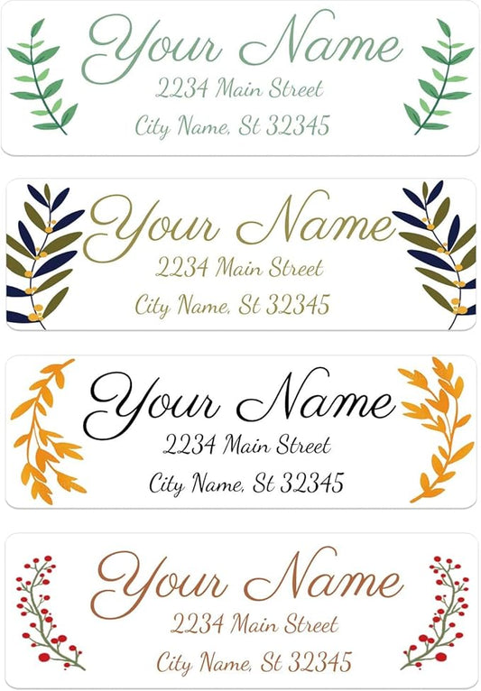 Personalized Address Labels mailing Labels Stickers Personalized Christmas Stickers 150pcs in Paper, Vinyl, Kraft Paper, Clear Material 0.75inchx2.5inch (Green Leaf)