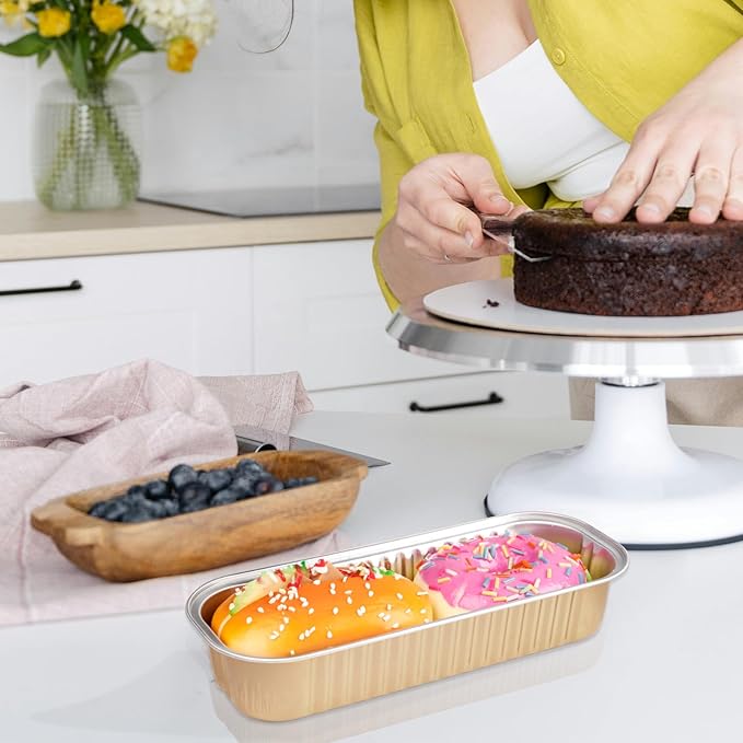 20PCS Rectangle Mini Loaf Pans with Lids,Mini Cake Pans with Lids,Disposable Ramekins Baking Cups Muffin Tins Cupcake Cups for Wedding Party Birthday,6.8oz (Champagne)