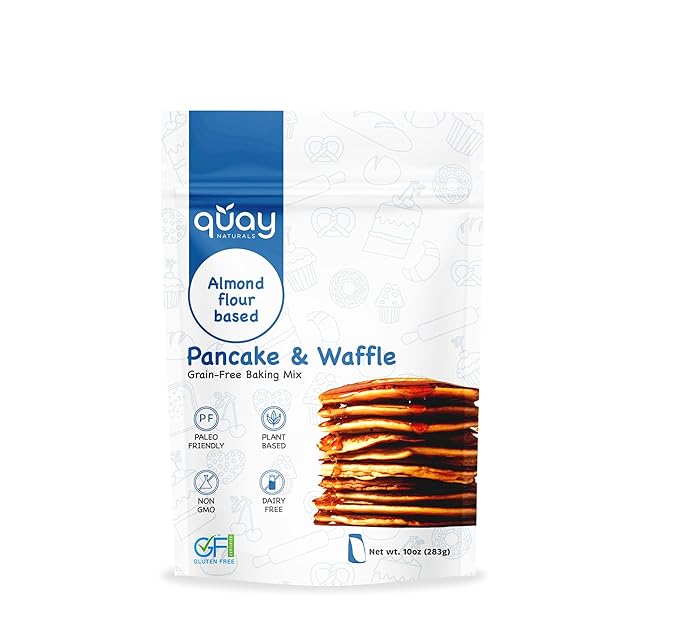Quay Naturals Grain-Free Pancake & Waffle Mix - 10 oz | Gluten Free Almond Flour Baking Mix, Non-GMO, Dairy-Free, Vegan-Friendly, Light & Fluffy Gluten Free Flour for Easy Pancakes & Waffles