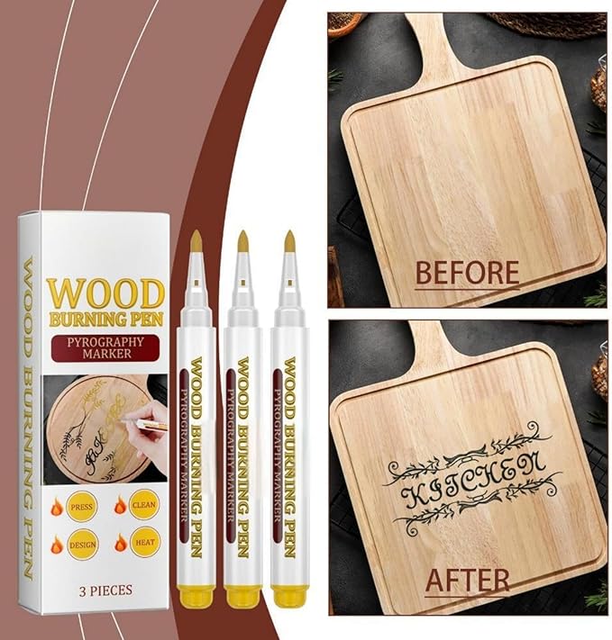 Wood Burning Marker Pen Kit with 3 Inspirational Word Stencil- Pyrography Art Tool for Wood Crafting, PET Tips, DIY Woodburning Marker Kit for Beginners, Home Studio School Art Projects