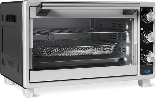 Amazon Basics 6-Slice 23-QT Toaster Oven with Built-In Air Fryer, 7-In-1 Cooking Options, 60-Min Timer & Adjustable Temperature (200℉ - 450℉), With Accessories, 1500W, Stainless Steel, Silver/Gray