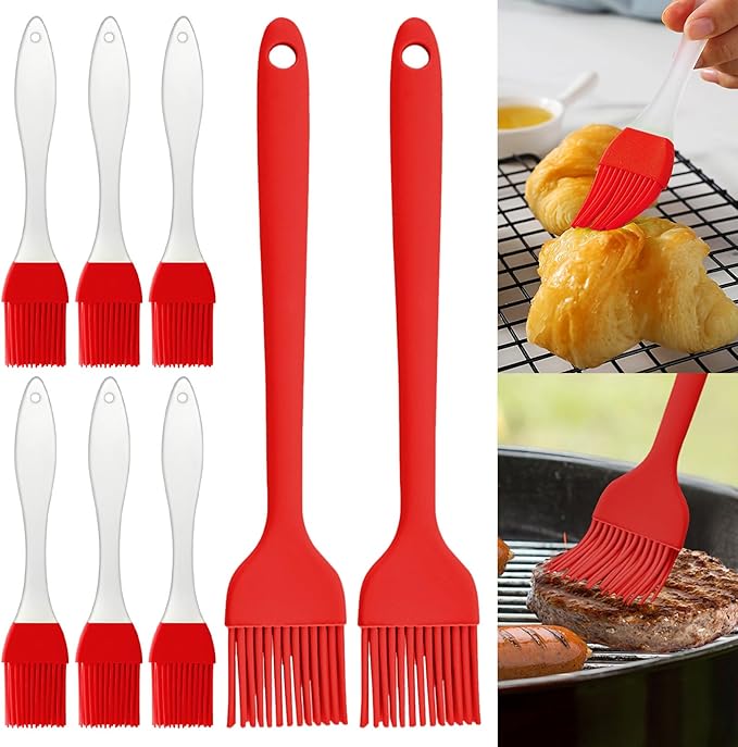 8 pieces basting brush for grilling,pastry brush,bbq basting brush,basting brush,rubber brush for cooking,basting brush for cooking,silicone bbq brush,barbecue sauce brush (red)