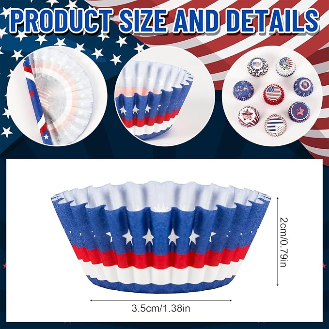 AUGSUN 800pcs 4th of July Mini Cupcake Liners Independence Day Baking Mini Muffin Cupcake Wrappers for Patriotic Holiday Birthday Veterans Party Cake Candy Chocolate Decorations Supplies