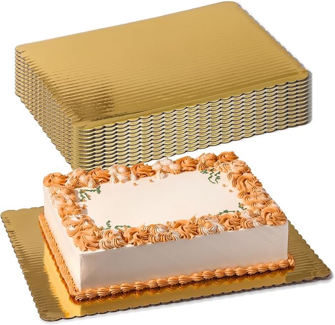 Fit Meal Prep [20 Pack 19x14 Rectangle Cake Boards Gold Cardboard Cake Base, Half Sheet Disposable, Desserts and Pastries Food Bottoms, Grease Proof and Moisture Resistant